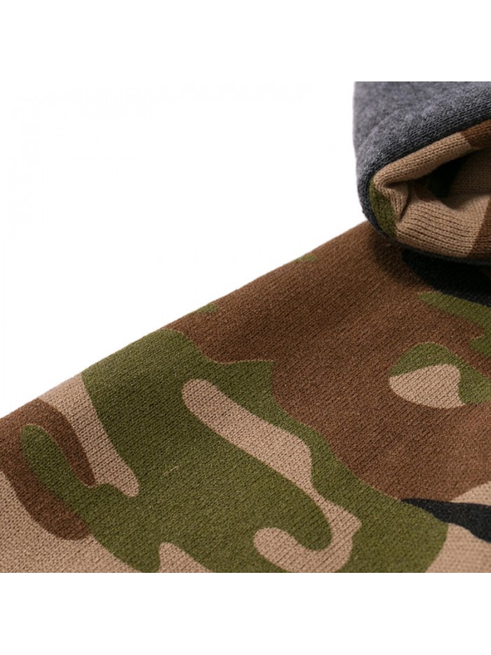 Men Camouflage Stitching Drawstring Top Breathable Big Front Pocket Hoodies Sweatshirts