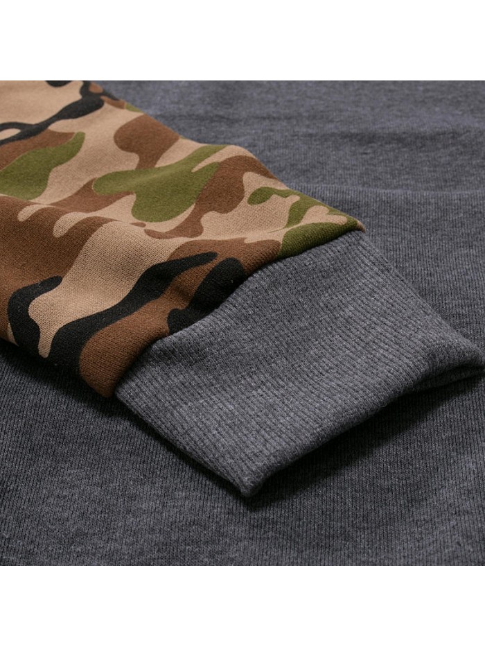 Men Camouflage Stitching Drawstring Top Breathable Big Front Pocket Hoodies Sweatshirts