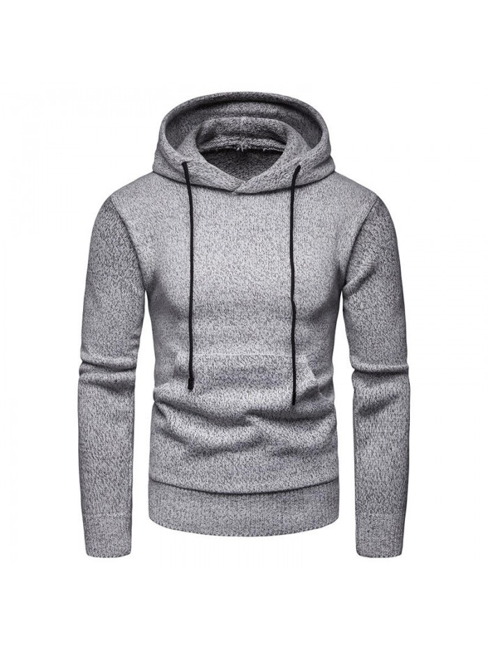 Men's Casual Pullover Drawstring Hooded Sweatshirt Solid Color Long Sleeve Hoodies Sweatshirts