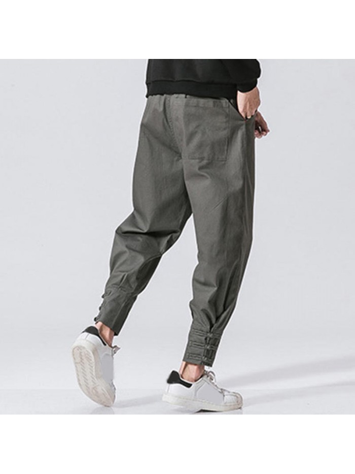 Men's National Retro Fit Cotton Zipper Fly Pure Color Jogger Casual Pants