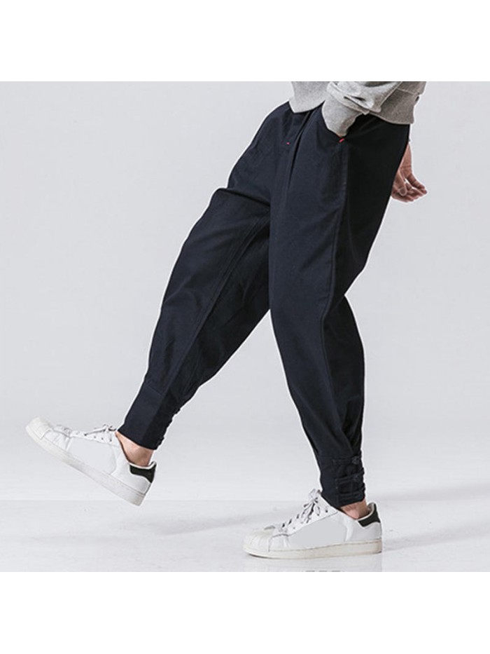 Men's National Retro Fit Cotton Zipper Fly Pure Color Jogger Casual Pants