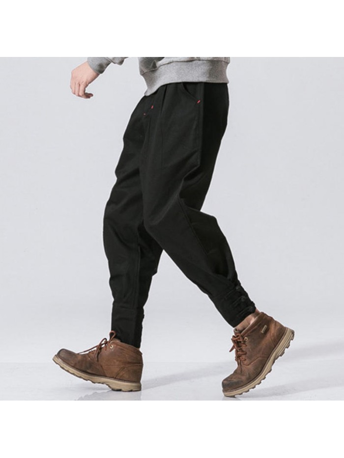 Men's National Retro Fit Cotton Zipper Fly Pure Color Jogger Casual Pants