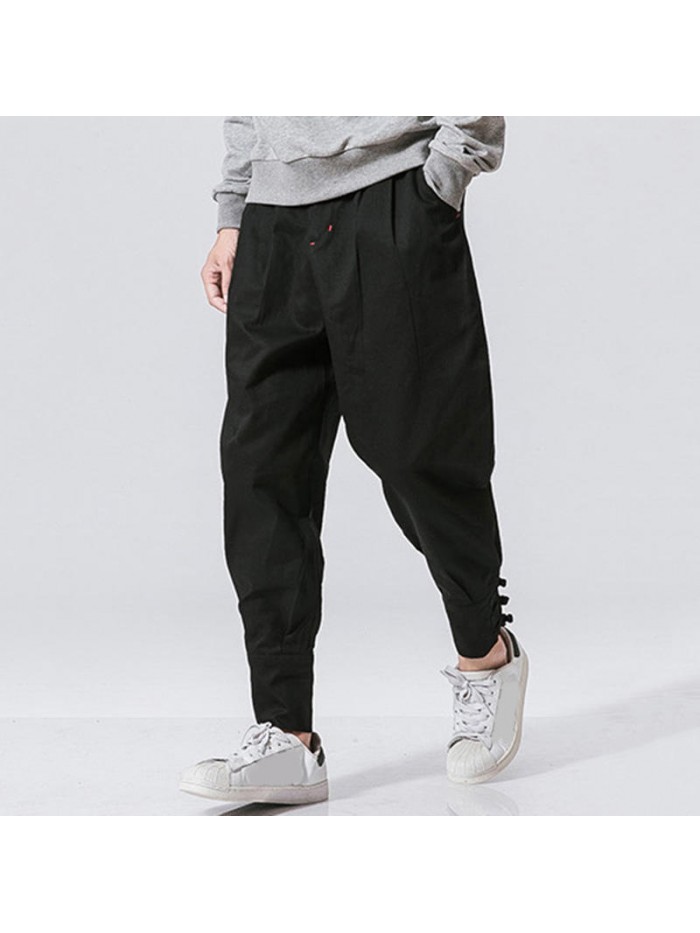 Men's National Retro Fit Cotton Zipper Fly Pure Color Jogger Casual Pants