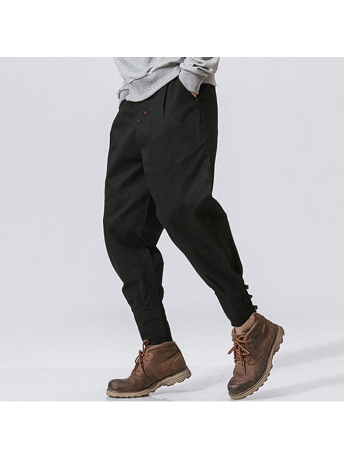 Men's National Retro Fit Cotton Zipper Fly Pure Color Jogger Casual Pants