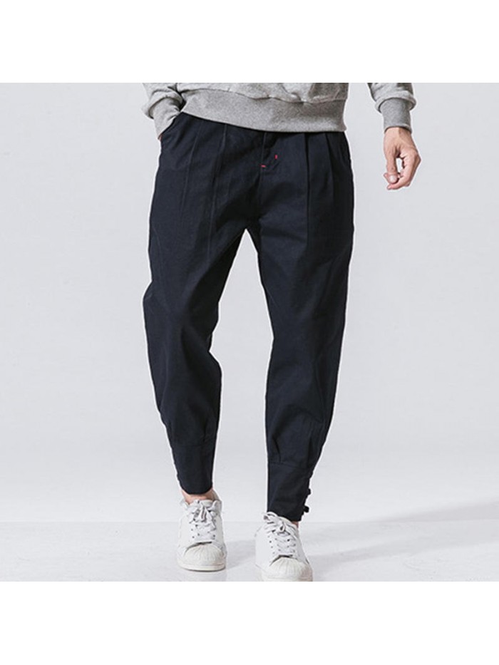 Men's National Retro Fit Cotton Zipper Fly Pure Color Jogger Casual Pants