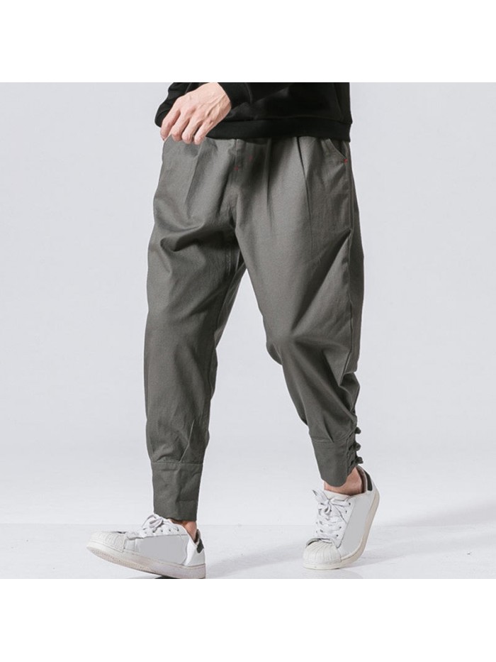 Men's National Retro Fit Cotton Zipper Fly Pure Color Jogger Casual Pants