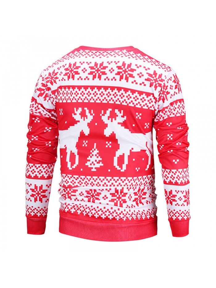 Men Christmas Red Deer Printed Long Sleeve Sweatshirt Casual Slim Fit Thick Hoodies Sweatshirts