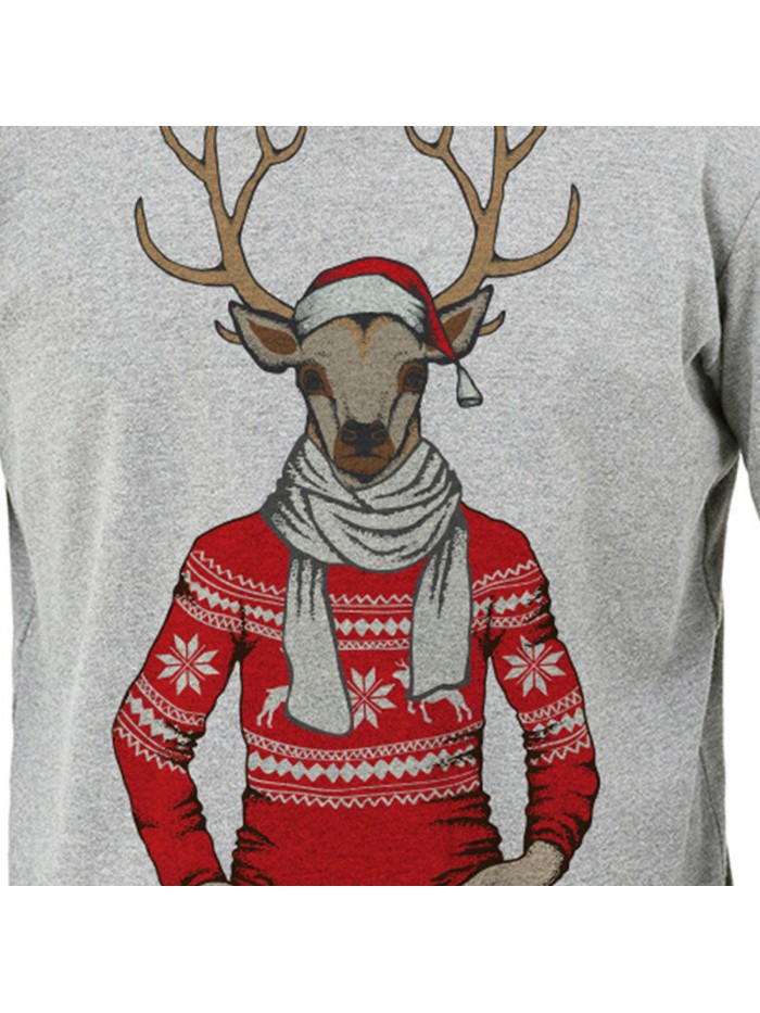 Men Casual Seamless Slim Fit Reindeer 3D Printing Pattern Long Sleeve T-shirts