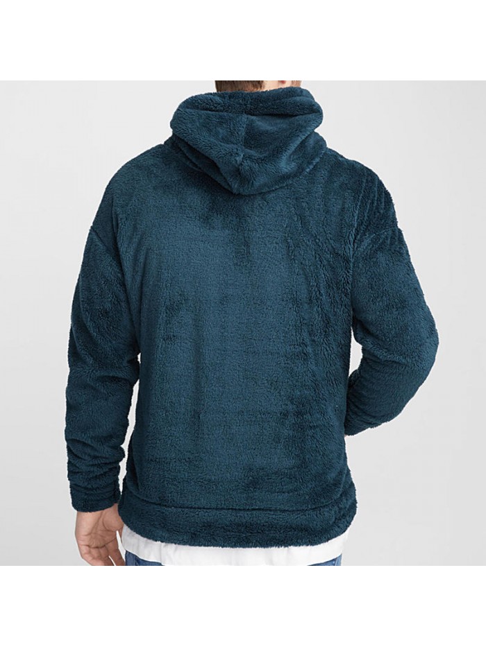 Men's Fashion Half Zipper Thick Warm Hoodies Shearling Long Sleeve Overhead Sweatshirts