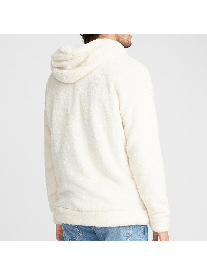 Men's Fashion Half Zipper Thick Warm Hoodies Shearling Long Sleeve Overhead Sweatshirts