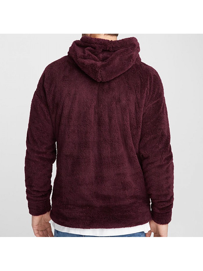 Men's Fashion Half Zipper Thick Warm Hoodies Shearling Long Sleeve Overhead Sweatshirts