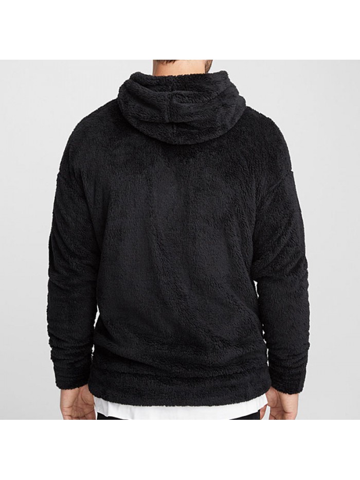 Men's Fashion Half Zipper Thick Warm Hoodies Shearling Long Sleeve Overhead Sweatshirts