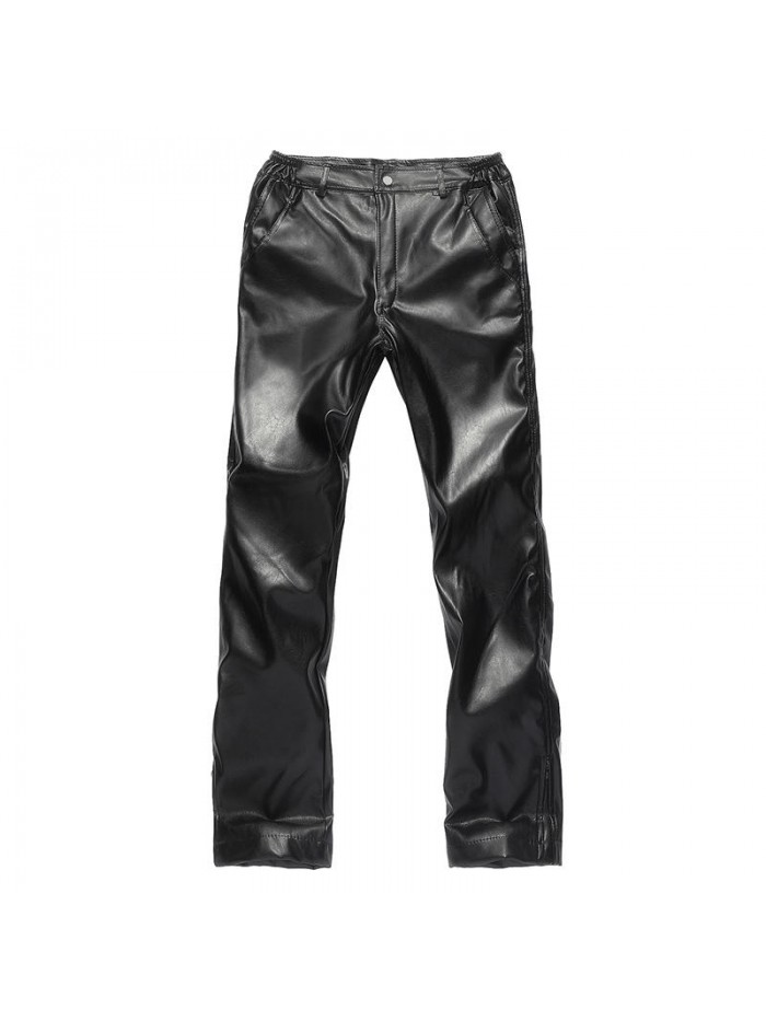 Men's PU Leather Thickened Warm Fleece Lining Windproof Casual Motorized Pants