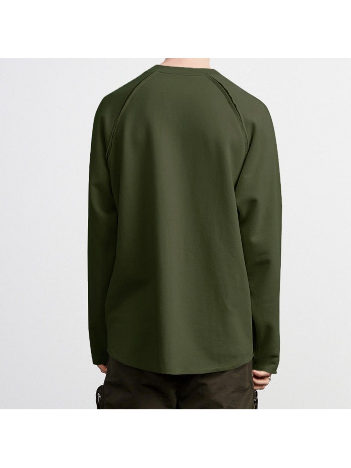 Men's Casual Cotton Solid Color Crew Neck Long Sleeve Overhead Sweatshirt