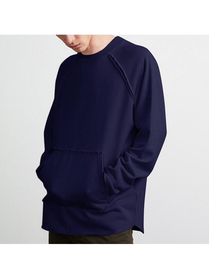 Men's Casual Cotton Solid Color Crew Neck Long Sleeve Overhead Sweatshirt