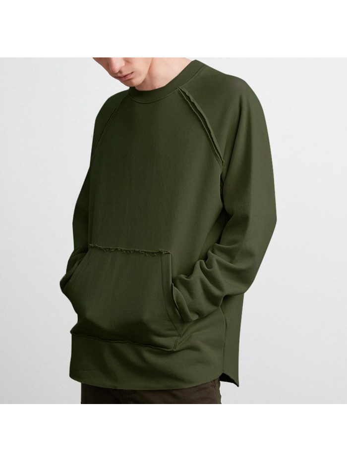 Men's Casual Cotton Solid Color Crew Neck Long Sleeve Overhead Sweatshirt