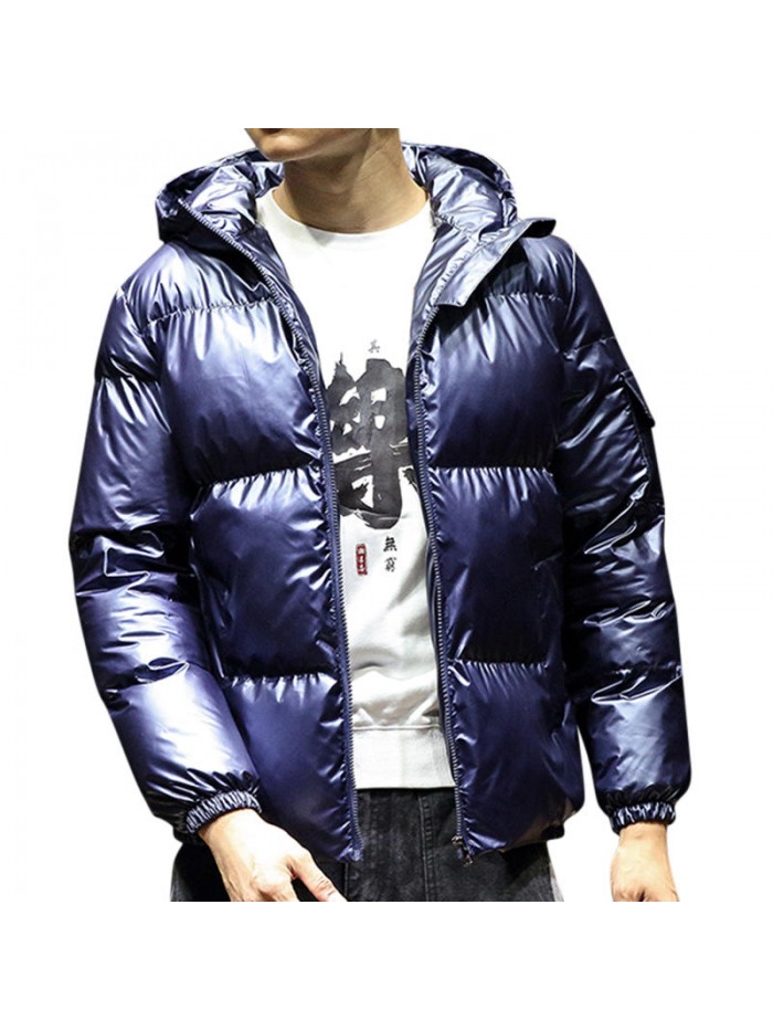 Mens Thick Warm Winter Padded Jacket Stylish Bright Color Hooded Insulated Coats