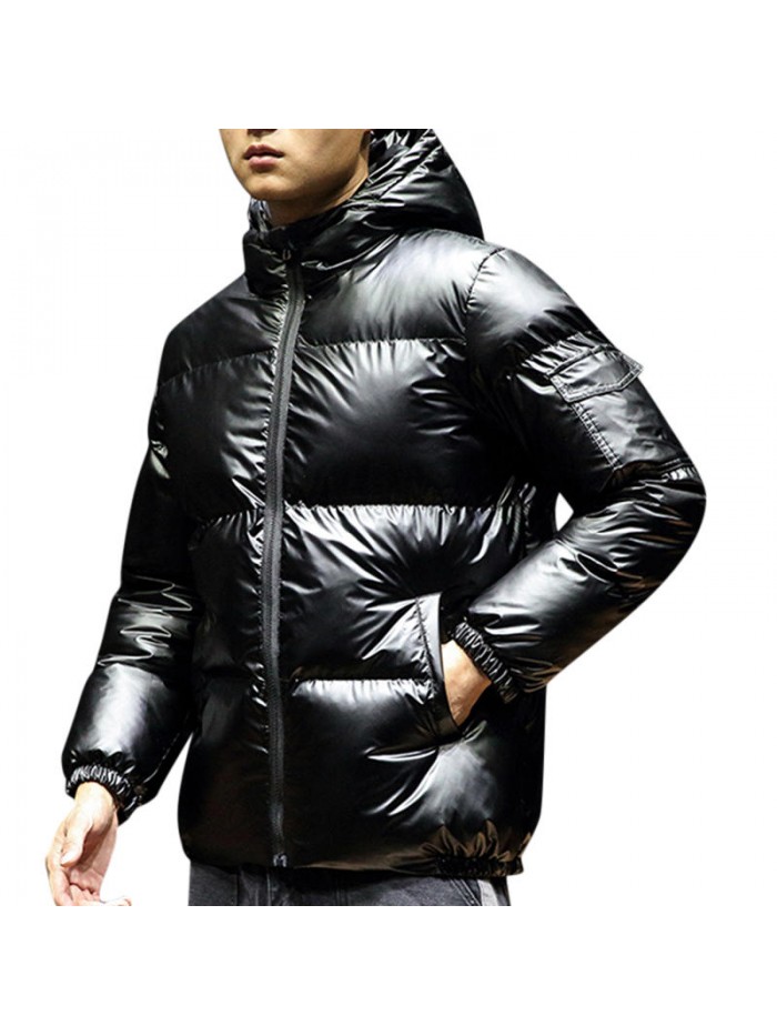 Mens Thick Warm Winter Padded Jacket Stylish Bright Color Hooded Insulated Coats