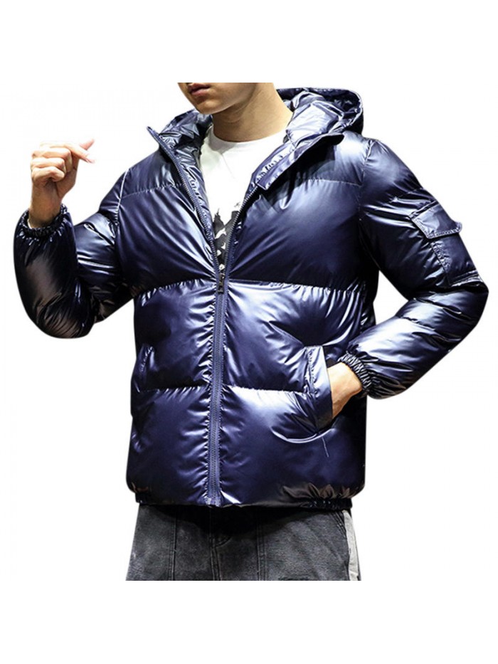 Mens Thick Warm Winter Padded Jacket Stylish Bright Color Hooded Insulated Coats