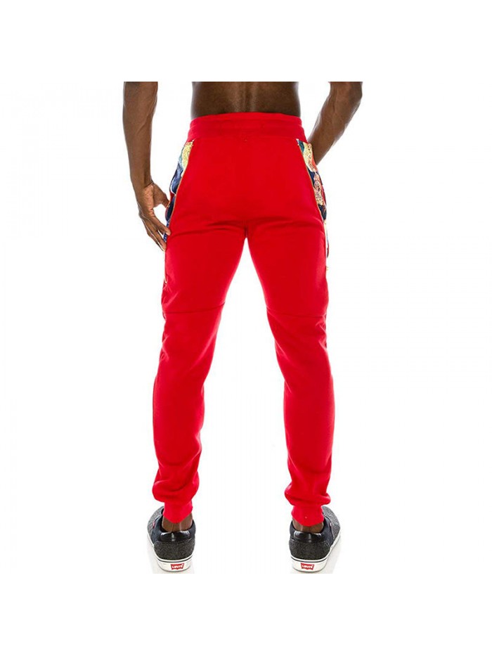 Mens 3D Priting Elastic Waist Drawstring Jogging Pants Side Zipper Pockets Trousers