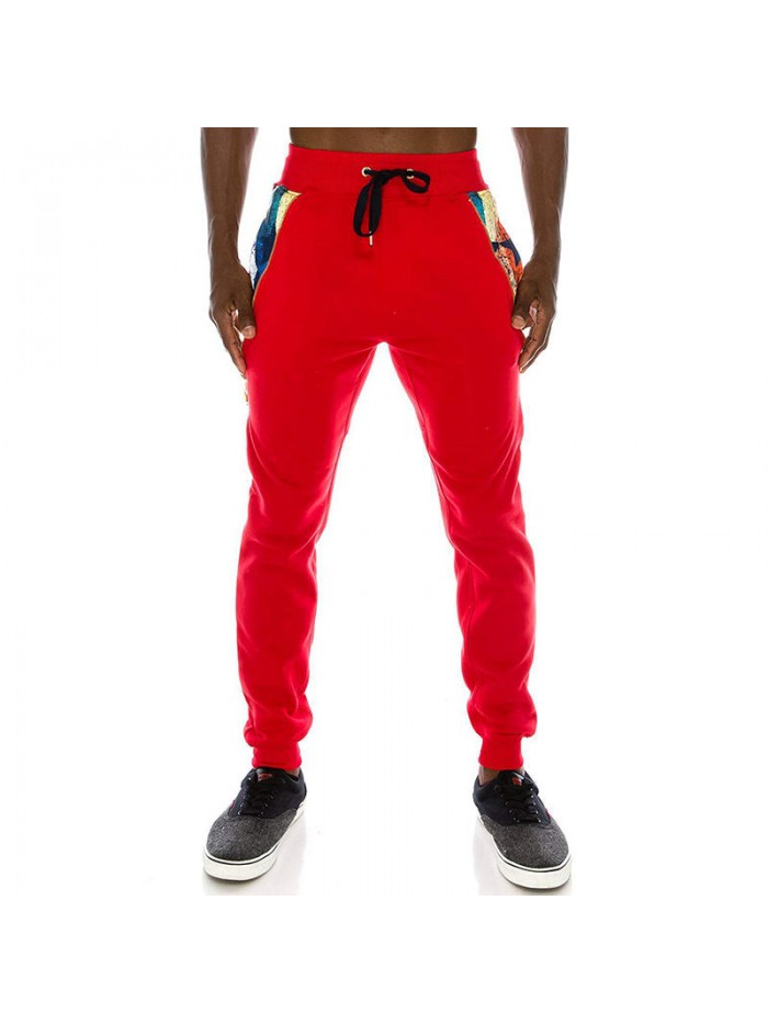 Mens 3D Priting Elastic Waist Drawstring Jogging Pants Side Zipper Pockets Trousers