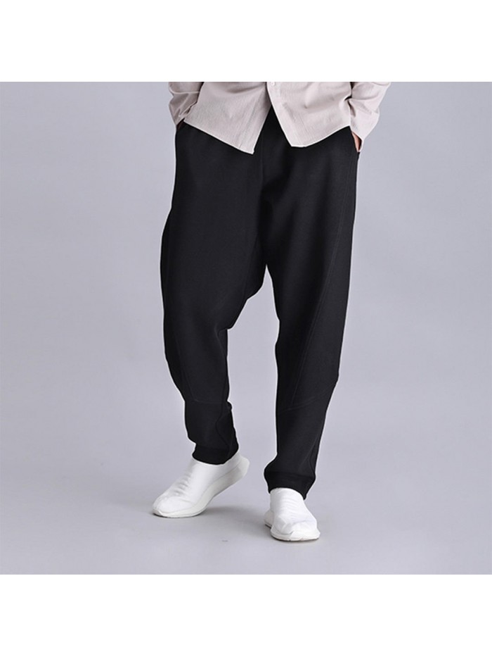 Mens Sport Pants Elastic Waist Drawstring Loose Breathable Casual Harem Pants