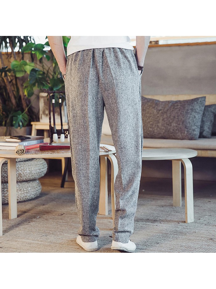 Men's Solid Color Slim Elastic Pants Comfy Baggy Casual Pants Trousers