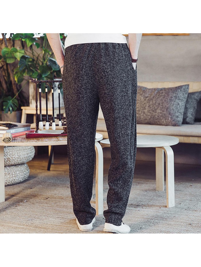 Men's Solid Color Slim Elastic Pants Comfy Baggy Casual Pants Trousers