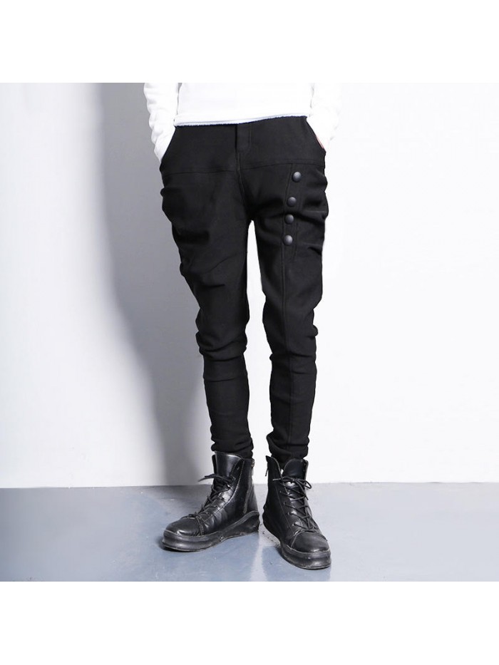 Mens Fleece Warm Harem Pants Elastic Solid Color Slim Fit Casual Pencil Pants