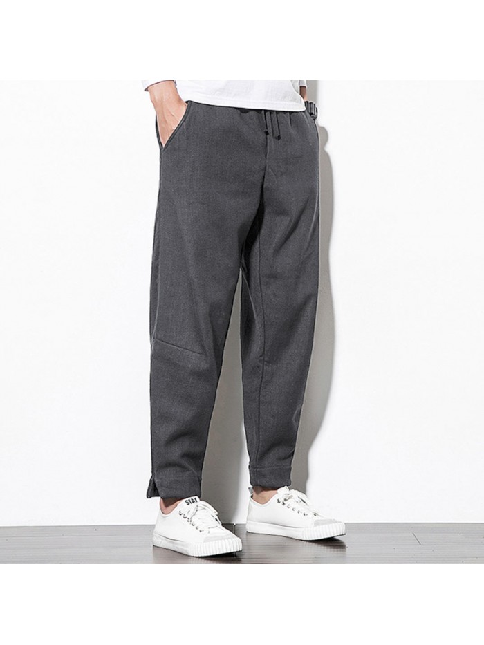 Mens Fleece Lining Thick Warm Winter Cotton Pants Elastic Waist Trousers