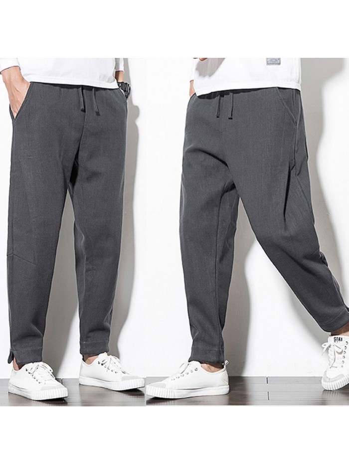 Mens Fleece Lining Thick Warm Winter Cotton Pants Elastic Waist Trousers