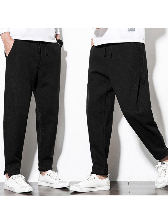 Mens Fleece Lining Thick Warm Winter Cotton Pants Elastic Waist Trousers