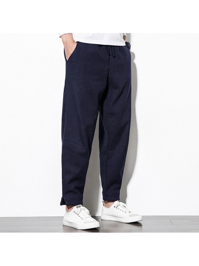 Mens Fleece Lining Thick Warm Winter Cotton Pants Elastic Waist Trousers