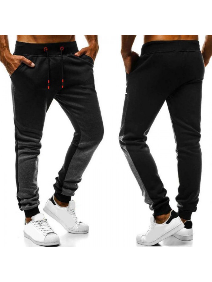 Mens Cotton Drawstring Slim Fit Breathable Stripe Gradient Color Casual Pants