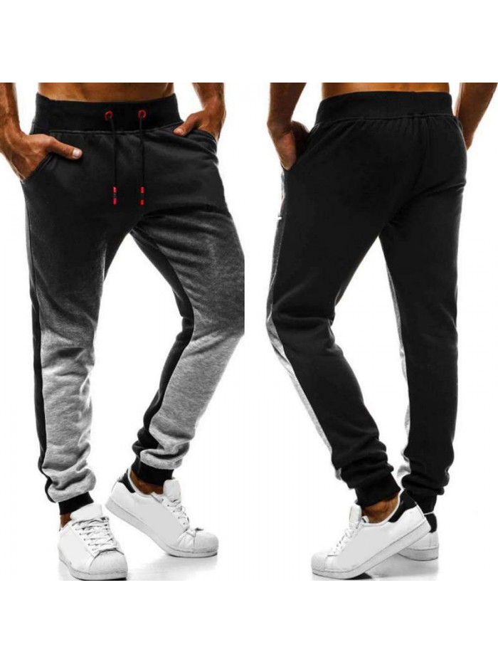 Mens Cotton Drawstring Slim Fit Breathable Stripe Gradient Color Casual Pants