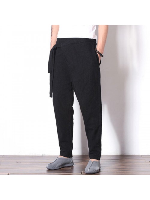 Mens Natioanl Cotton Linen Harem Pants Casual Hip ...