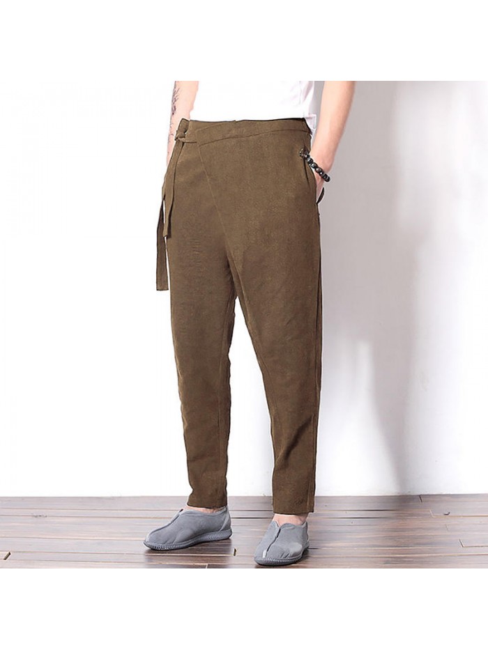 Mens Natioanl Cotton Linen Harem Pants Casual Hip Hop Loose Sweatpants