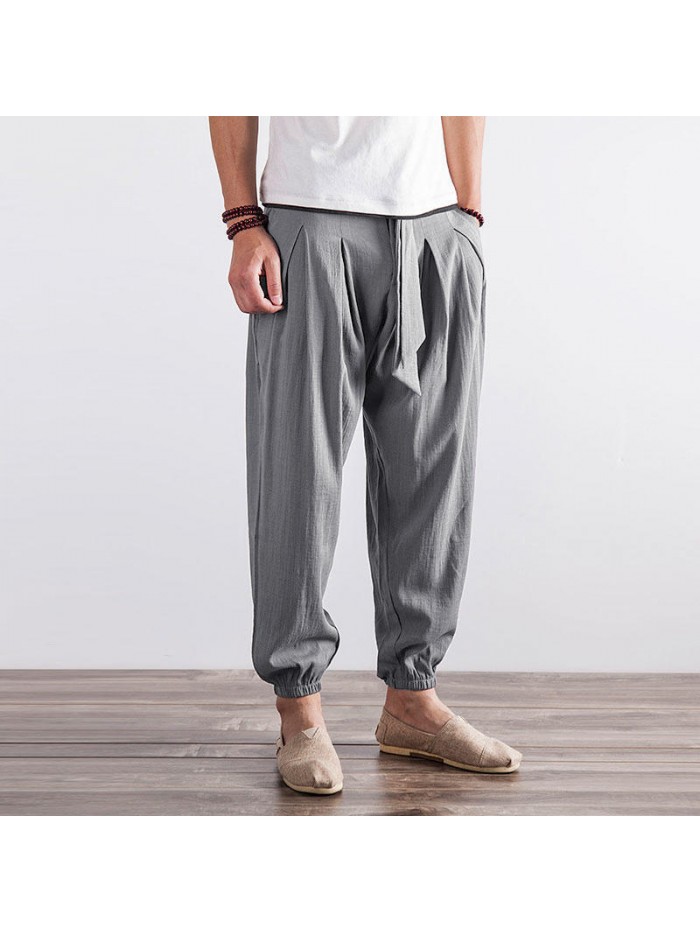 Mens Nnational Sweatpants Loose Cotton Linen Pants Casual Hip Hop Trousers