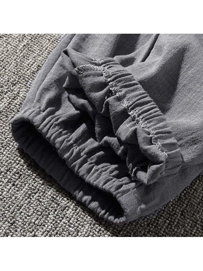 Mens Nnational Sweatpants Loose Cotton Linen Pants Casual Hip Hop Trousers