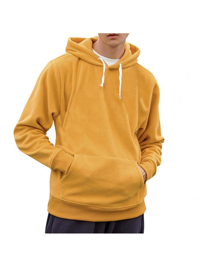 Mens Fashion Polar Fleece Thick Warm Hoodies Big Pocket Pullover Hooded Sweatshirts