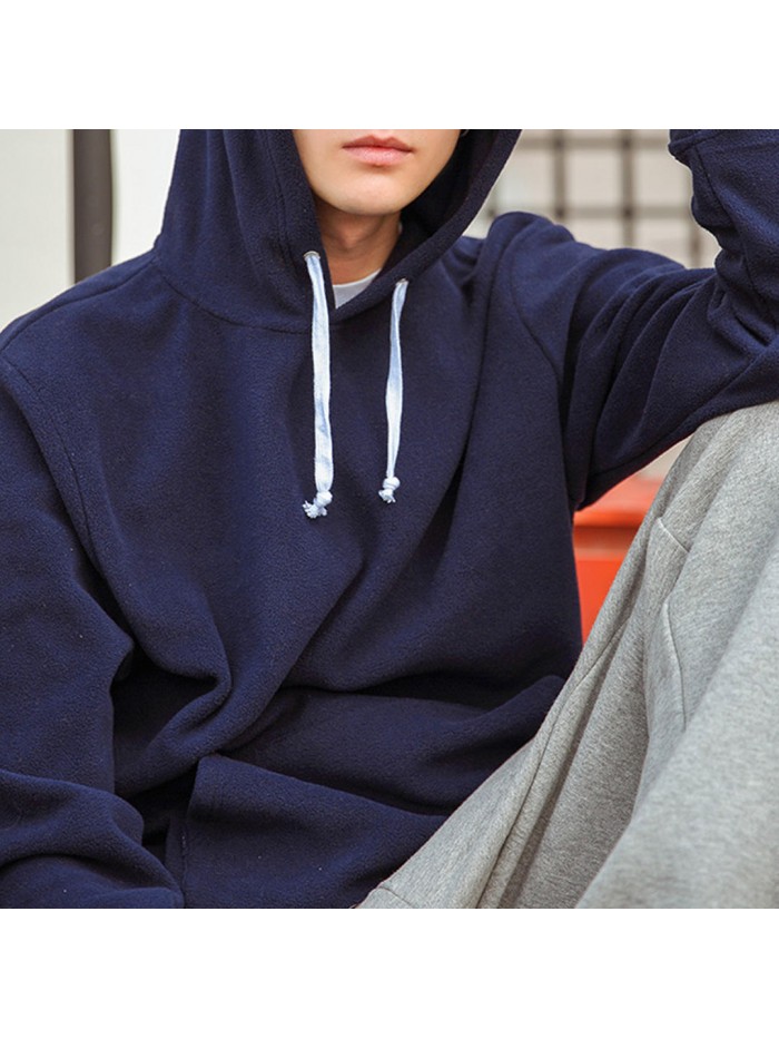 Mens Fashion Polar Fleece Thick Warm Hoodies Big Pocket Pullover Hooded Sweatshirts