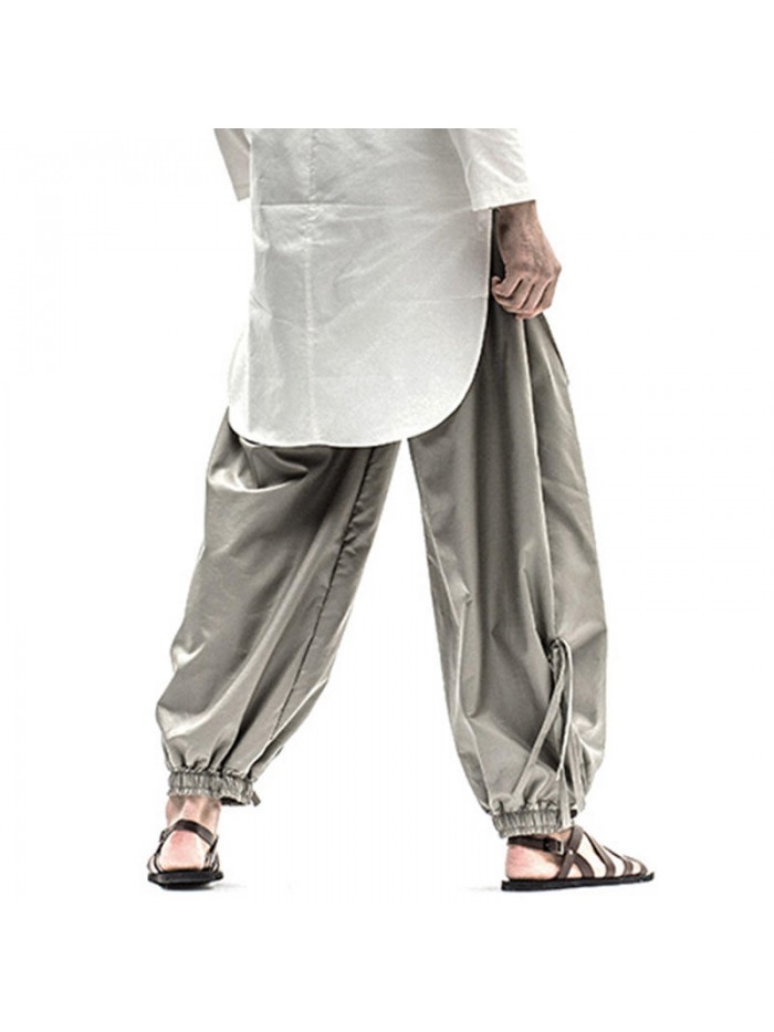 Mens National Wide Leg Cotton Harem Trousers Two Pieces Jogger Baggy Pants