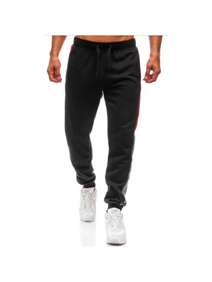 Mens Sport Hip-hop Breathable Drawstring Stitching Stripe Casual Slim Fit Pants