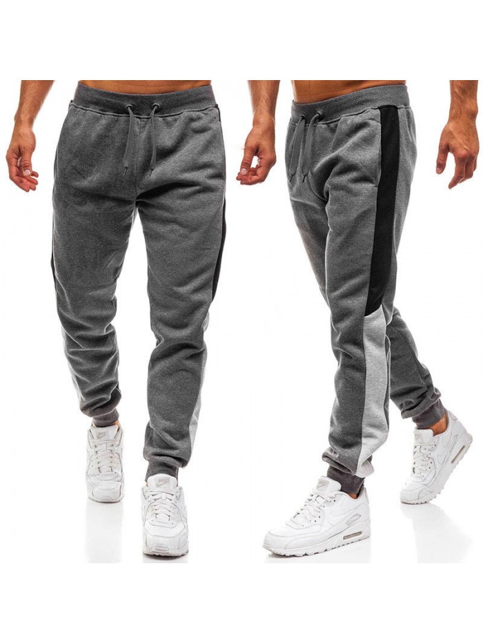 Mens Sport Hip-hop Breathable Drawstring Stitching Stripe Casual Slim Fit Pants