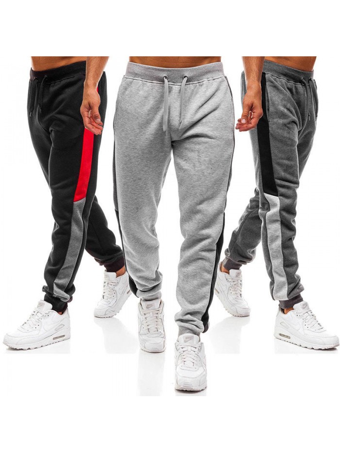 Mens Sport Hip-hop Breathable Drawstring Stitching Stripe Casual Slim Fit Pants