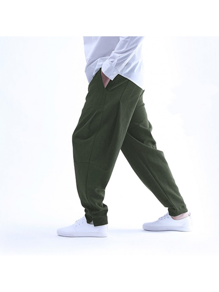 Mens Elastic Cotton Breathable Brief Solid Color Comfy Fashion Casual Straight Pants