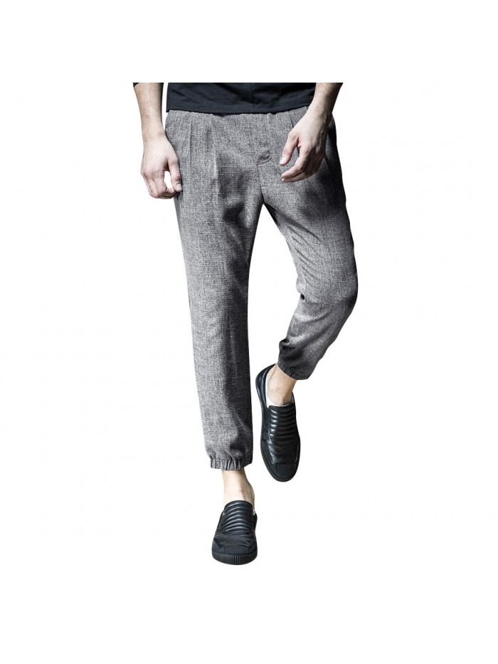 Mens Elastic Breathable Comfy Solid Color Straight Drawstring Fashion Casual Pants