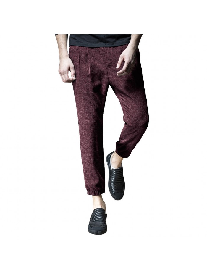 Mens Elastic Breathable Comfy Solid Color Straight Drawstring Fashion Casual Pants