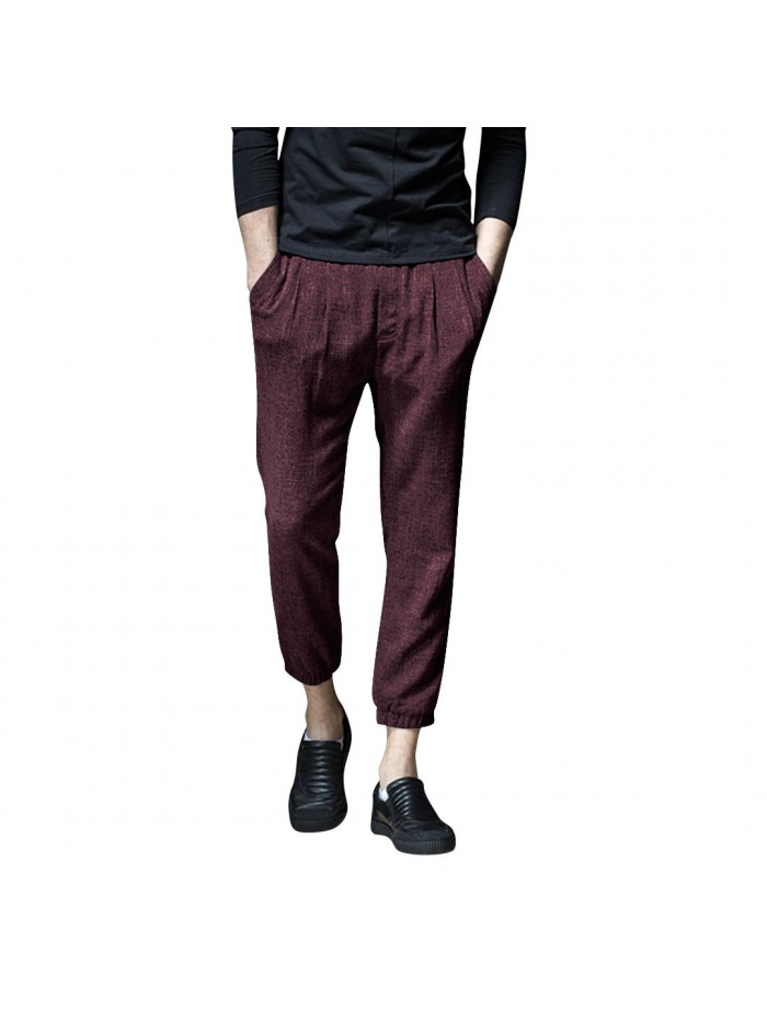 Mens Elastic Breathable Comfy Solid Color Straight Drawstring Fashion Casual Pants