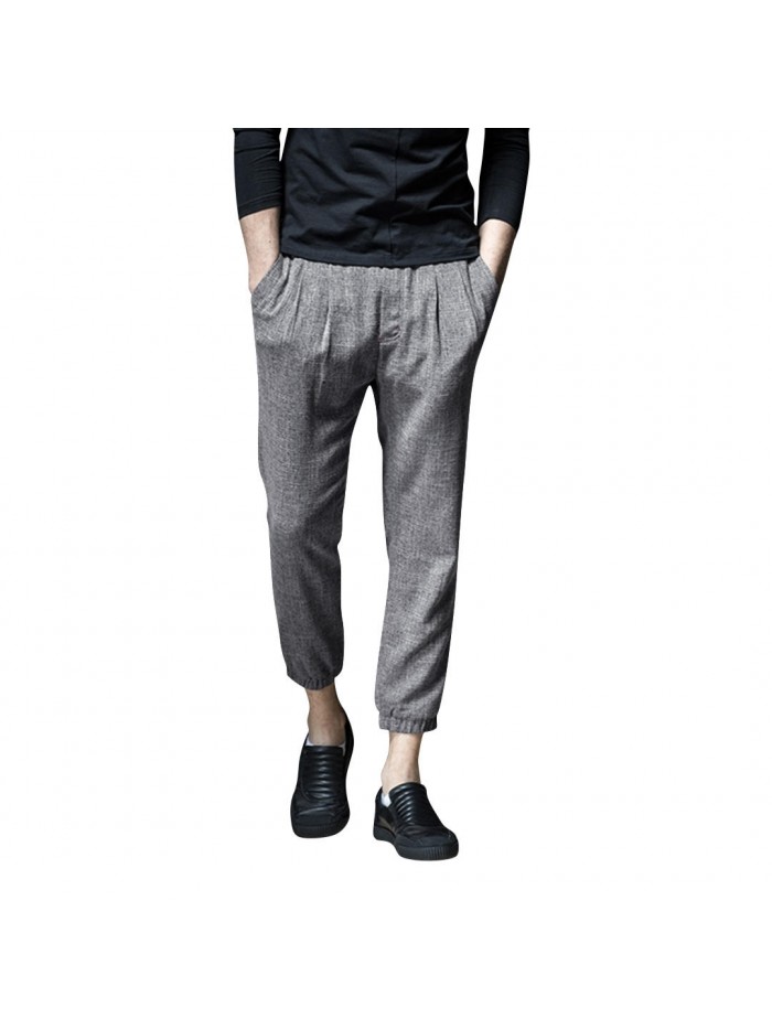 Mens Elastic Breathable Comfy Solid Color Straight Drawstring Fashion Casual Pants